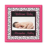 Hot Pink Black Floral Damask Baby Photo Magnet