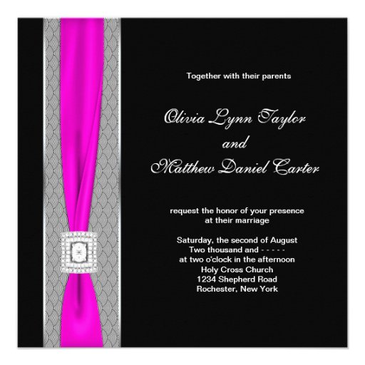 Hot Pink Black Fuchsia Pink Bow Wedding Custom Invitations