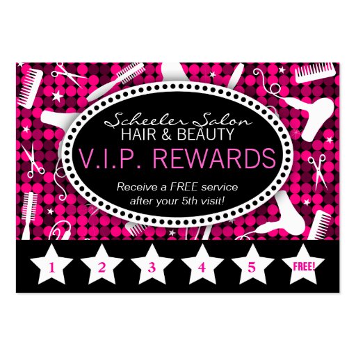 Hot Pink & Black Glam Custom Salon Loyalty Card Business Card Templates (front side)