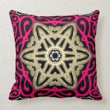 Hot Pink Black & Gold Celtic Star Big Cushion Throw Pillow