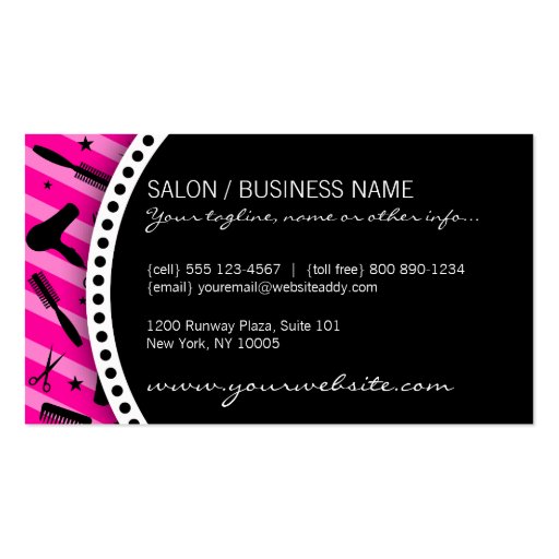 Hot Pink & Black Hair Salon Tools Business Card (back side)