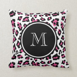 Hot Pink Black Leopard Animal Print with Monogram Pillow