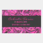 Hot Pink & Black Liquid Swirlz Rectangular Stickers