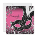 Hot Pink Black Mask Masquerade Party Custom Announcements