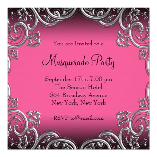 Hot Pink Black Mask Masquerade Party Custom Announcements