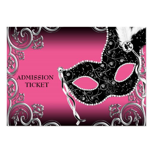 Hot Pink Black Masquerade Party Admission Tickets Business Card Template (front side)