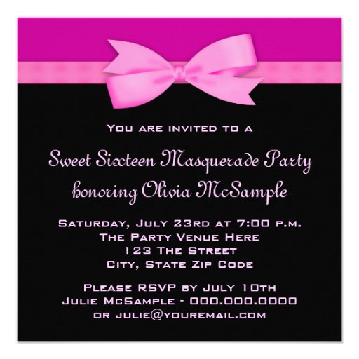 Hot Pink Black Masquerade Party Invitations