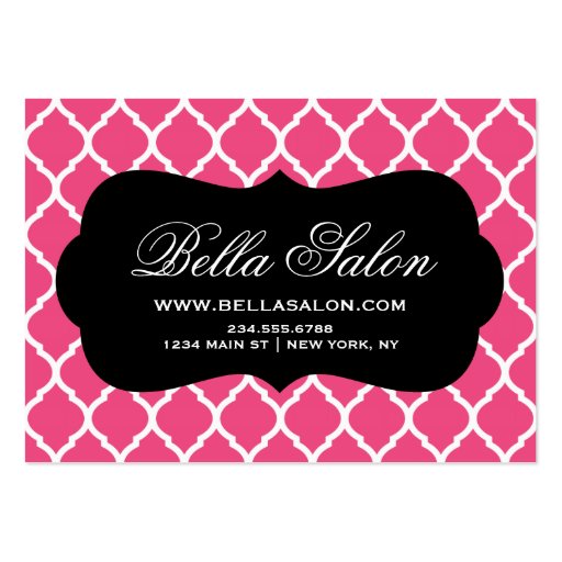 Hot Pink & Black Modern Moroccan Lattice Business Card Templates (front side)