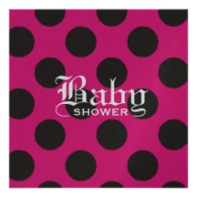 Hot Pink & Black Polka Dot Baby Invitation