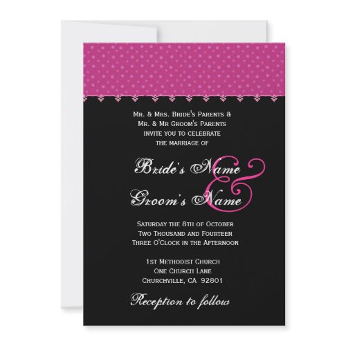 Hot Pink & Black Polka Dots Wedding Invitation invitation