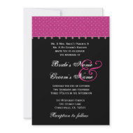 Hot Pink & Black Polka Dots Wedding Invitation invitation