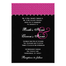Hot Pink & Black Polka Dots Wedding Invitation