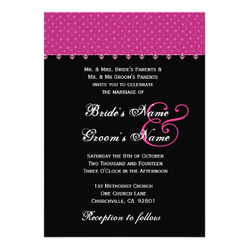 Hot Pink & Black Polka Dots Wedding Invitation