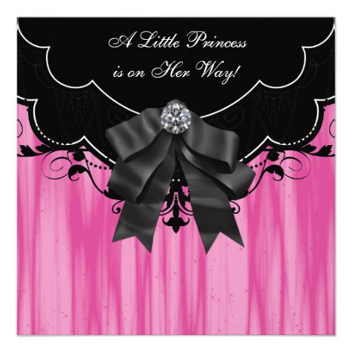 Hot Pink Black Princess Baby Shower Invitations