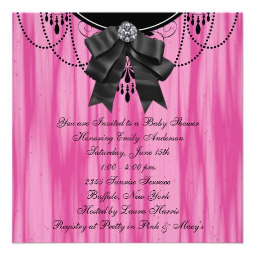 Hot Pink Black Princess Baby Shower Invitations