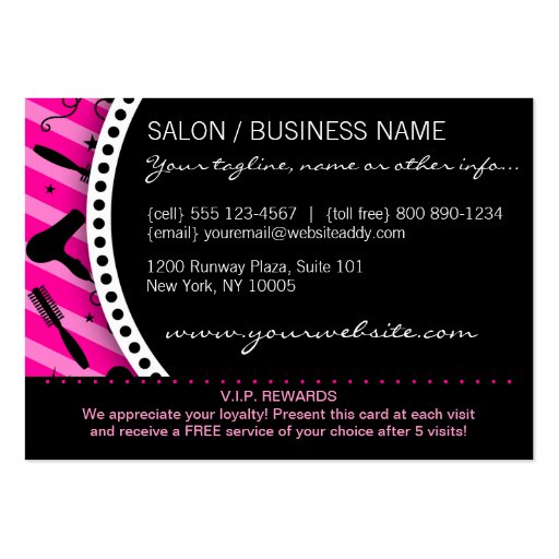 Hot Pink & Black Salon Loyalty Business Card (back side)