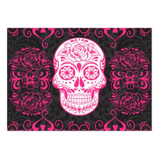 Hot Pink Black Sugar Skull Roses Gothic Grunge Business Cards (back side)