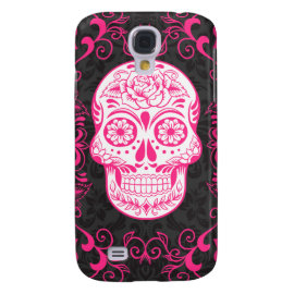 Hot Pink Black Sugar Skull Roses Gothic Grunge Samsung Galaxy S4 Cases
