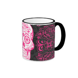 Hot Pink Black Sugar Skull Roses Gothic Grunge Mug