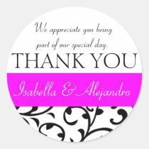 Hot Pink, Black Wedding Favor Thank You Message stickers