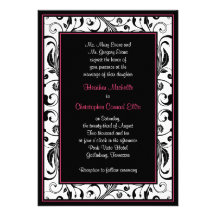 Hot Pink, Black, & White Floral Wedding Invitation