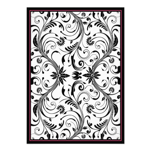 Hot Pink, Black, & White Floral Wedding Invitation