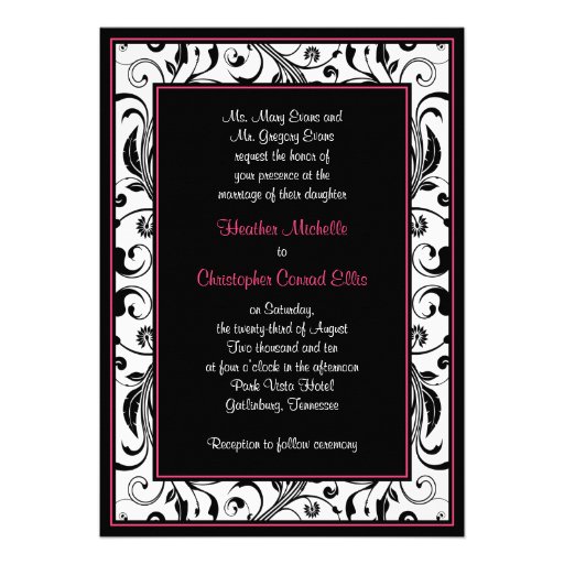 Hot Pink, Black, & White Floral Wedding Invitation
