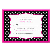Hot Pink Black & White Polka Dot Wedding RSVP Personalized Invites