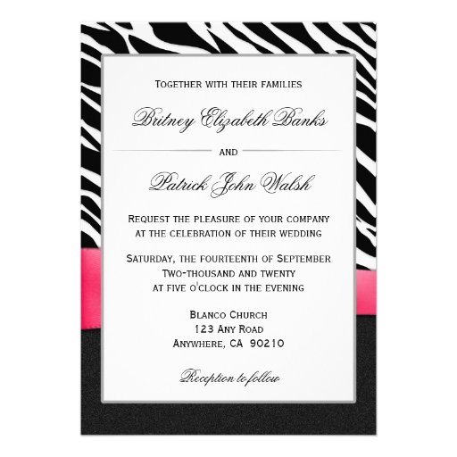 Hot Pink Black White Zebra Wedding Invitations
