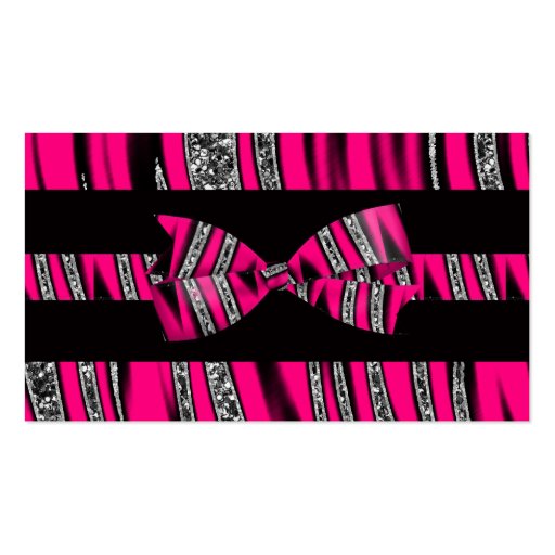 Hot Pink & Black Zebra Glitter Stripes Business Card Templates (back side)