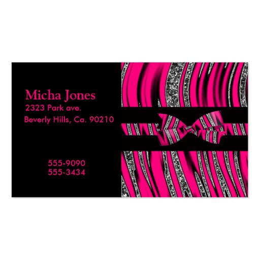 Hot Pink & Black Zebra Glitter Stripes Business Card Templates