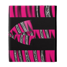 Hot Pink & Black Zebra Glitter Stripes iPad Folio Cases