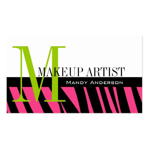 Hot Pink Black Zebra Stripes Bold Makeup Artist Business Card Templates (front side)