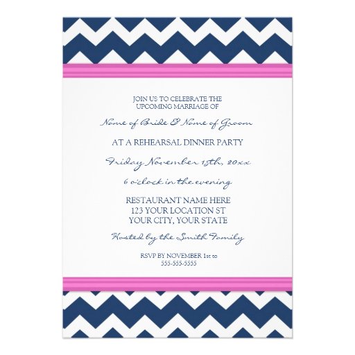 Hot Pink Blue Chevron Rehearsal Dinner Party Custom Invitation