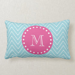 Hot Pink, Blue Chevron | Your Monogram Pillow
