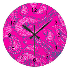 Hot Pink Blue Paisley Print Summer Fun Girly Clock