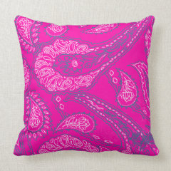 Hot Pink Blue Paisley Print Summer Fun Girly Patte Throw Pillows