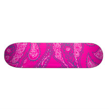 Hot Pink Blue Paisley Print Summer Fun Girly Patte Custom Skateboard