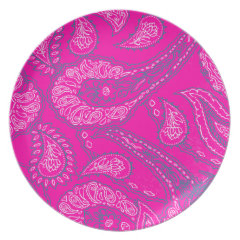 Hot Pink Blue Paisley Print Summer Fun Girly Party Plate