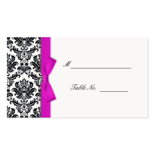 Hot Pink Bow Damask Wedding Placecards Business Card (front side)