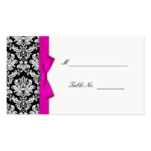 Hot Pink Bow Damask Wedding Table Placecards Business Card