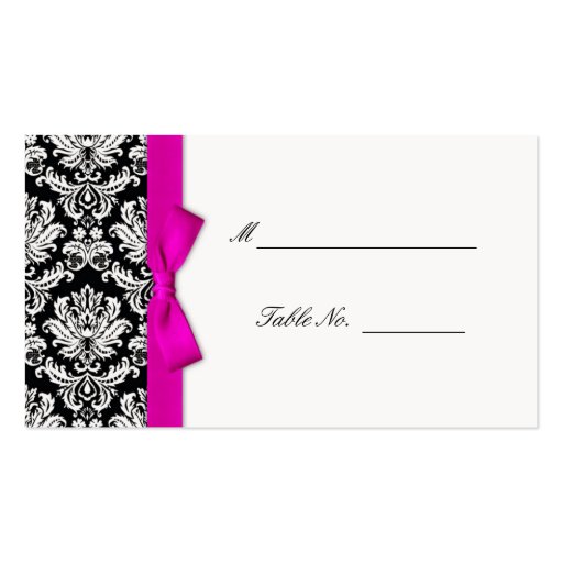Hot Pink Bow Damask Wedding Table Placecards Business Card (front side)