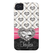 Hot Pink Bow Diamond Heart Rhinestone iPhone 4 Cas Iphone 4 Cover