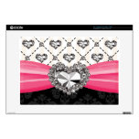 Hot Pink Bow Faux Rhinestone Heart 15 Inch Laptop 15" Laptop Skins