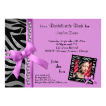 Hot Pink Bow With Silver Pearls And Zebra Stripes Custom Invite