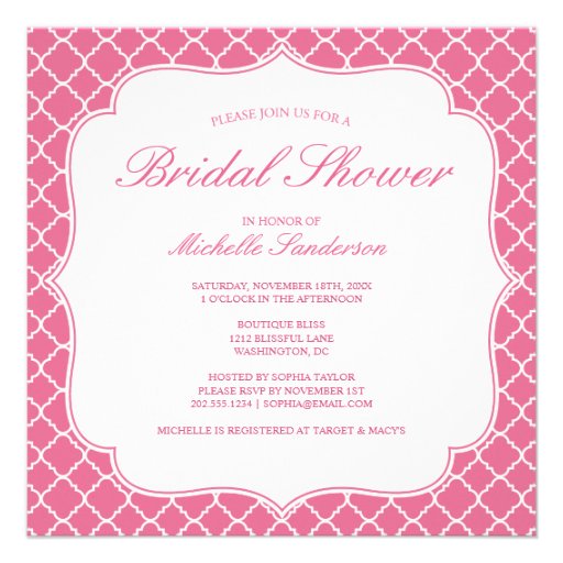 Hot Pink Bridal Shower Custom Announcement
