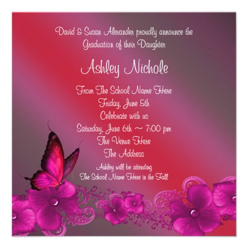 Hot Pink Butterfly Graduation Announcements