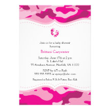 Hot Pink Camo Baby Shower Invitation with feet