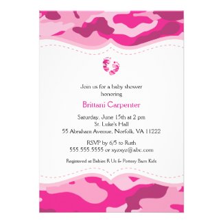 Hot Pink Camo Baby Shower Invitation with feet