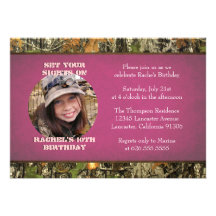 Hot Pink Camo Photo Birthday Invitation
